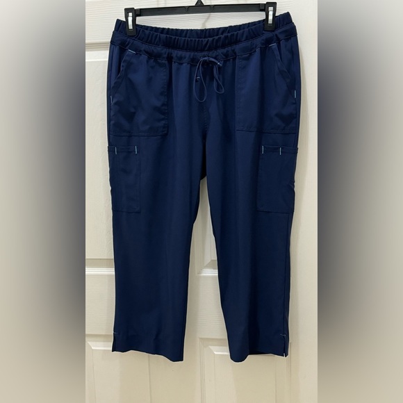 SCRUBS PANT SCRUBSTAR SZ L Petite blue drawstring scrub capri pants - Picture 1 of 9